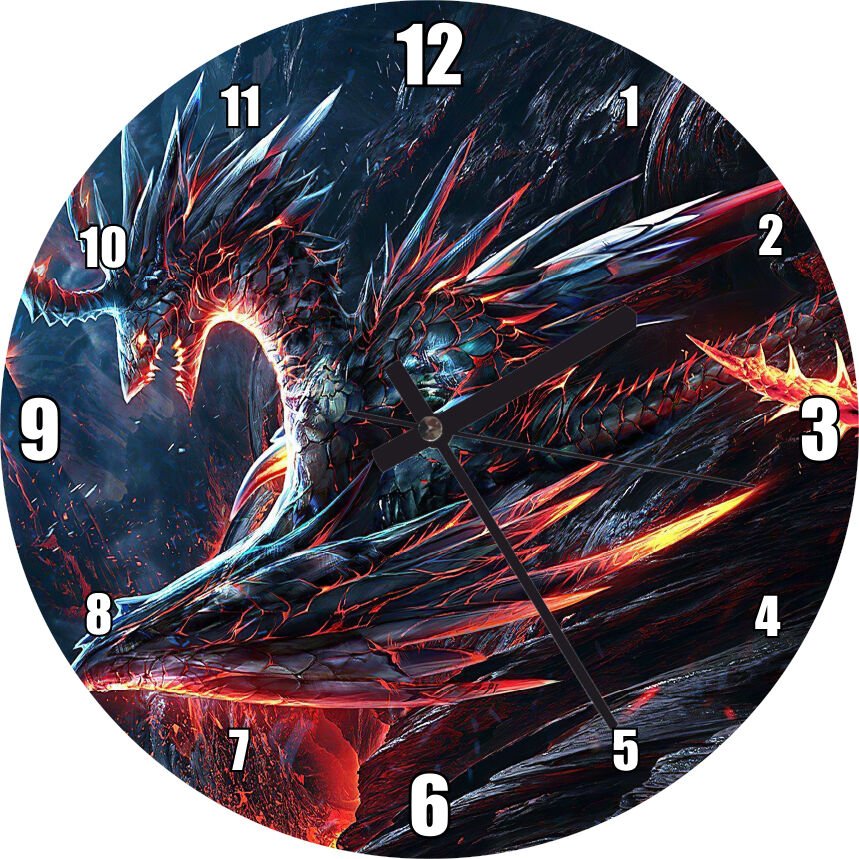 Alevden Yapılmış Ürkütücü Ejderha Mdf Ahşap Duvar Saati