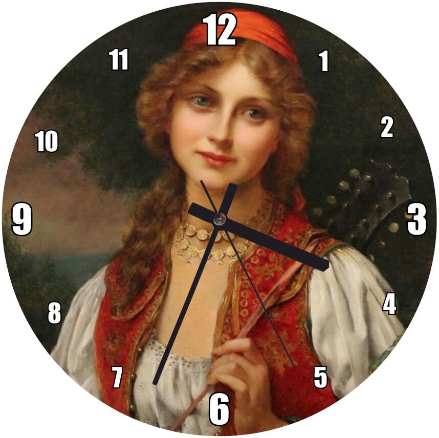 François Martin Kavel Fransa 1861 1931  Catherine La Rose  Gezgin Mdf Ahşap Duvar Saati 50 cm Çap