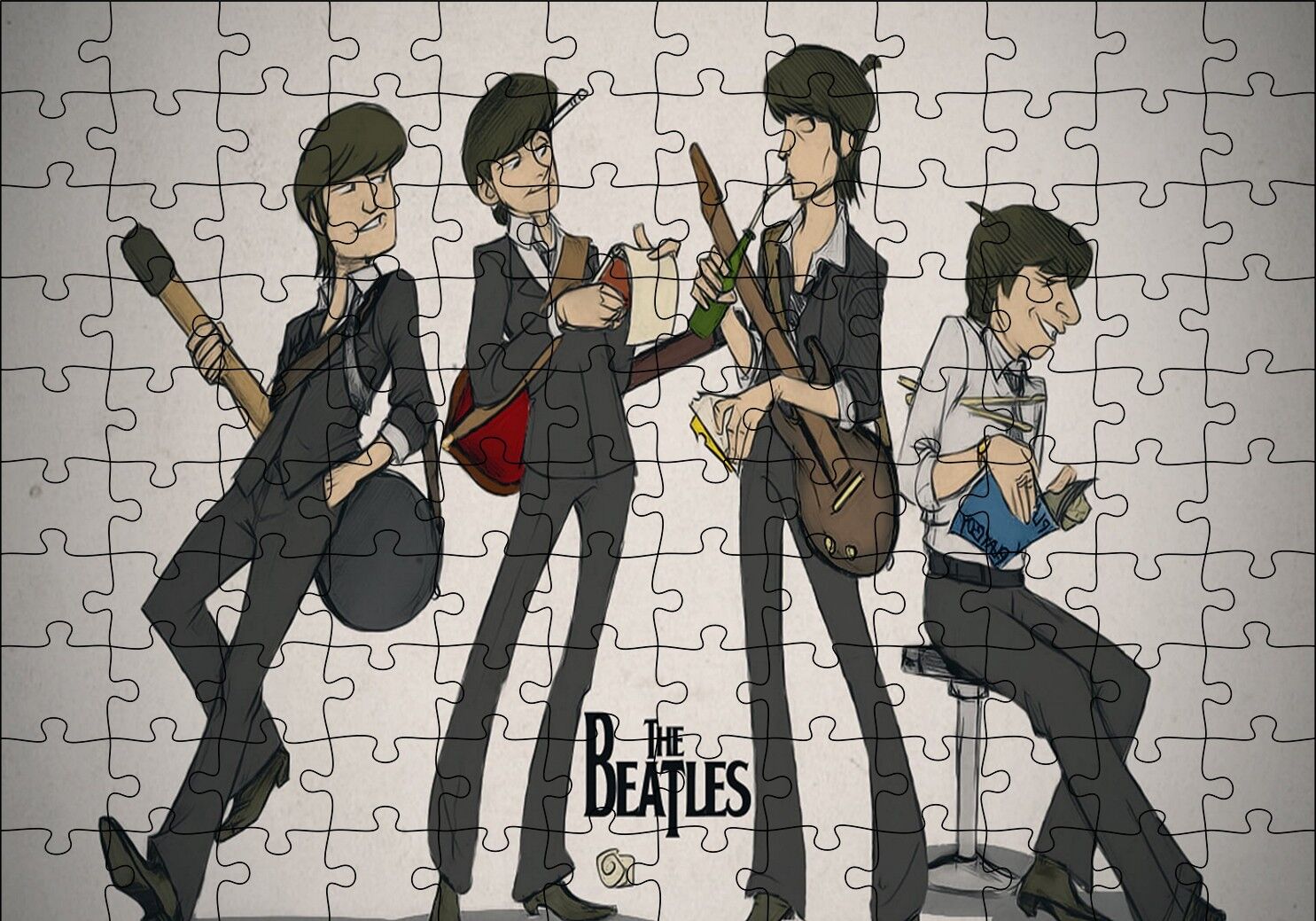 The Beatles Karikatürize Çizim Puzzle Yapboz MDF Ahşap