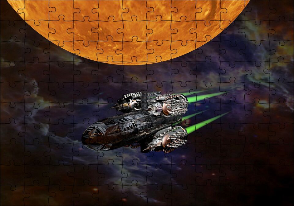 Kızıl Gezegen ve Uzay Gemisi Puzzle Yapboz MDF Ahşap