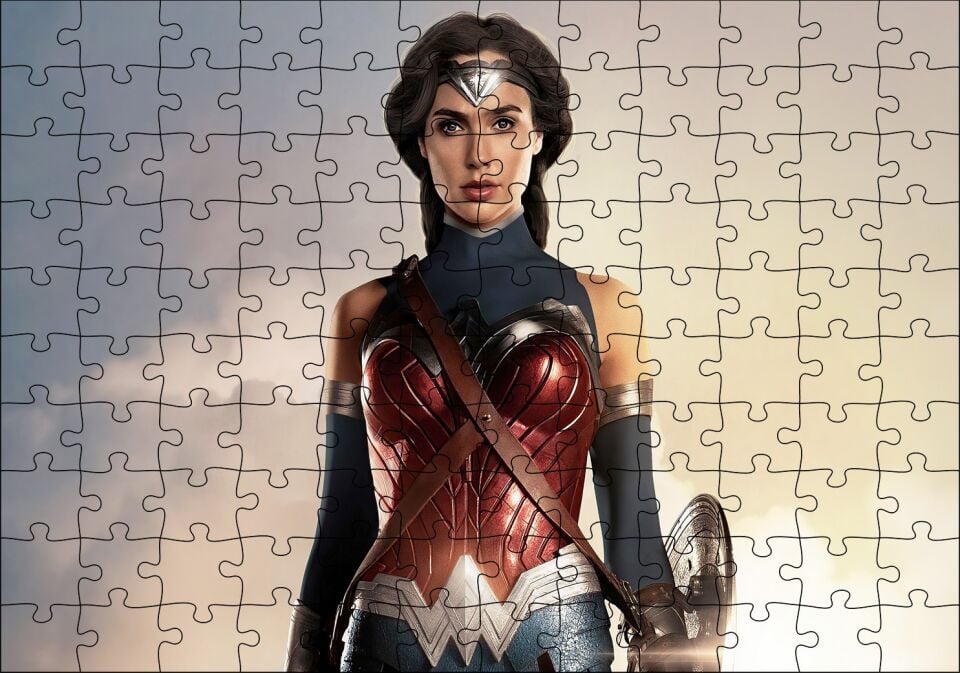 Wonder Woman Portre Bulutlar Arka Plan Puzzle Yapboz MDF Ahşap