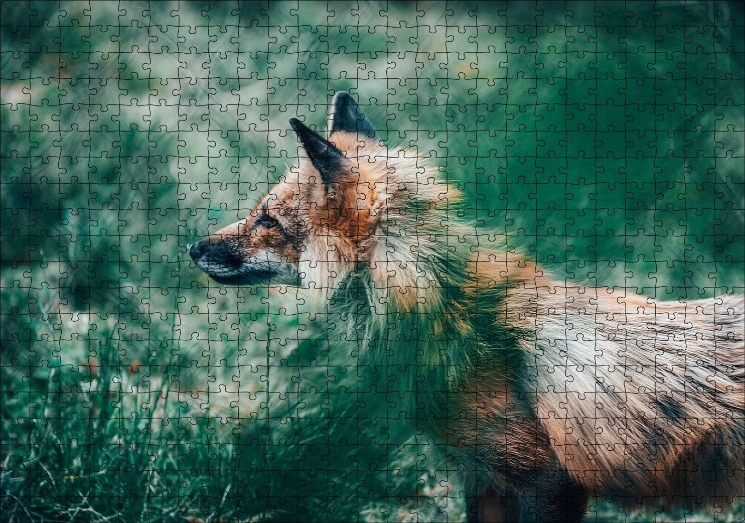 Ormanda Yeşillikler Arasındaki Tilki Puzzle Yapboz MDF Ahşap 500 Parça 49 cm X 68 cm