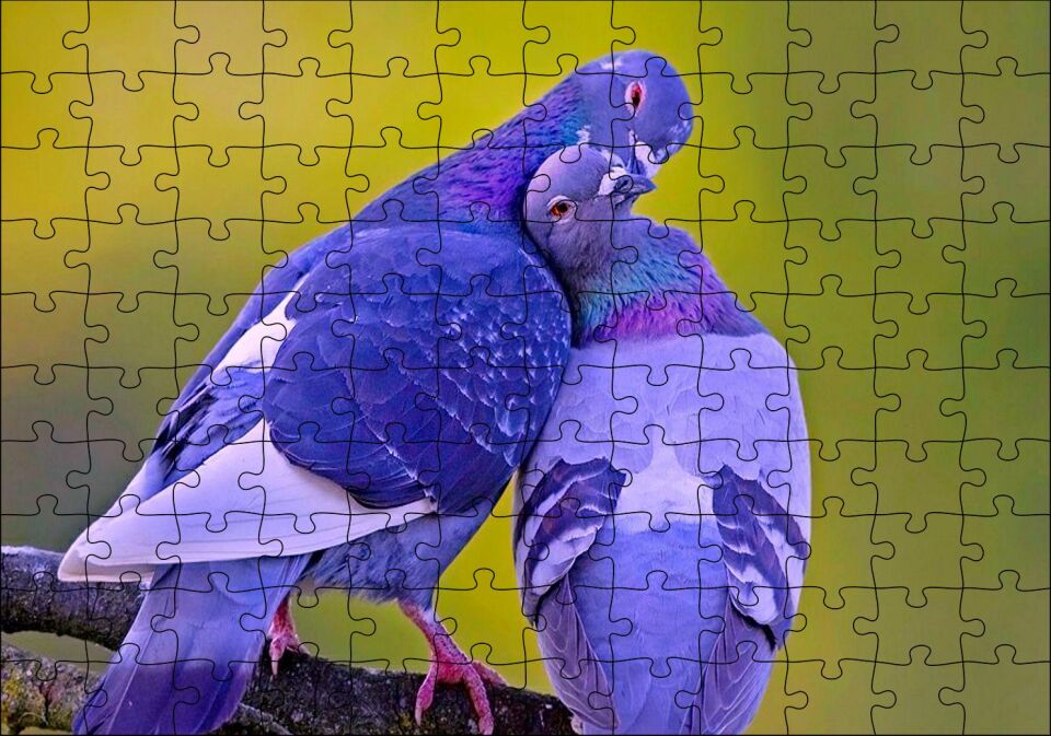 Dalda Sarılan İki Güvercin Puzzle Yapboz MDF Ahşap 120 Parça 24 cm X 34 cm