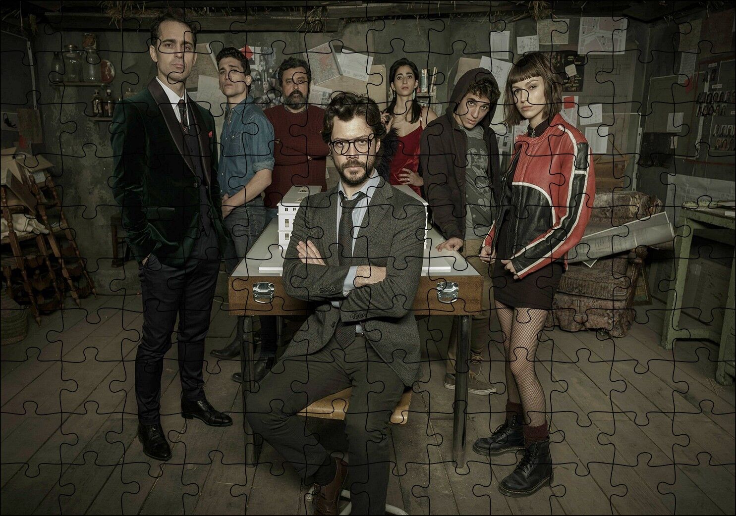 La Casa De Papel Başlangıç Kadrosu Puzzle Yapboz MDF Ahşap 120 Parça 24 cm X 34 cm