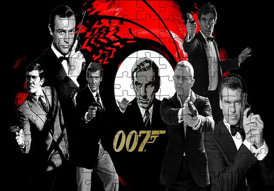 Tüm James Bond'lar Bir Arada Puzzle Yapboz MDF Ahşap