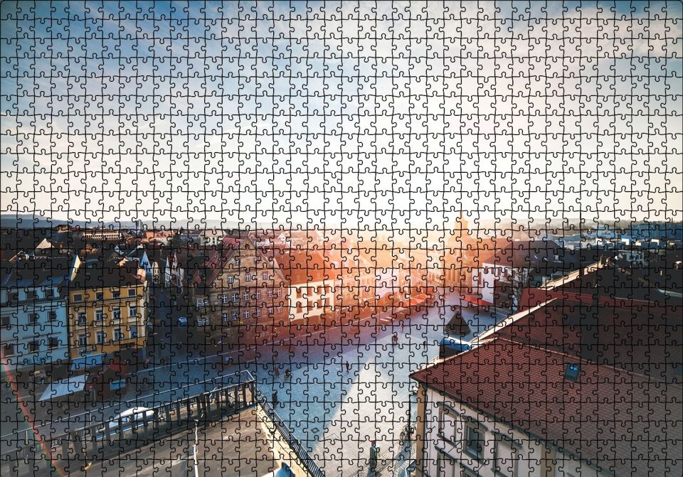 Çatıdan Şehir ve Güneş Işıkları Puzzle Yapboz MDF Ahşap 1000 Parça 49 cm X 68 cm