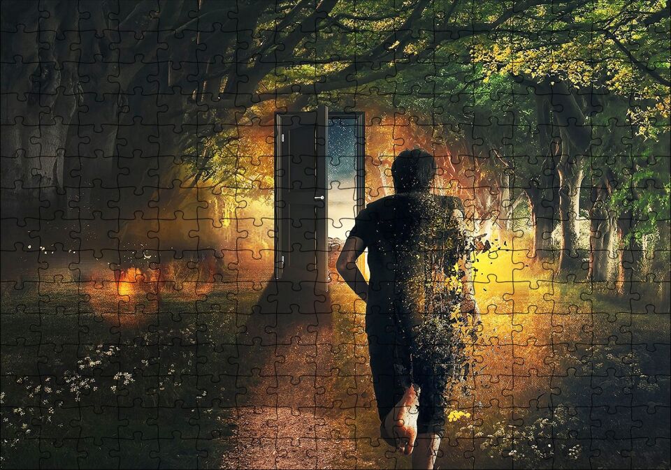Ormandaki Fantastik Kapı ve Adam Puzzle Yapboz MDF Ahşap 255 Parça 34 cm X 49 cm