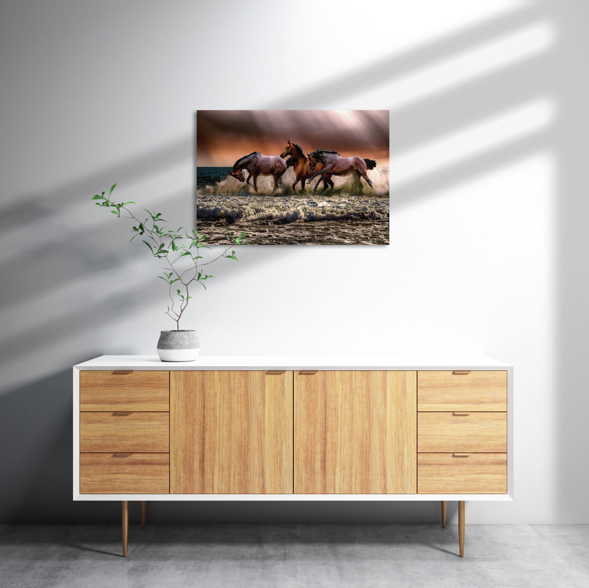 Kumsaldaki Atlar MDF Akşap Duvar Tablo 35x50 cm