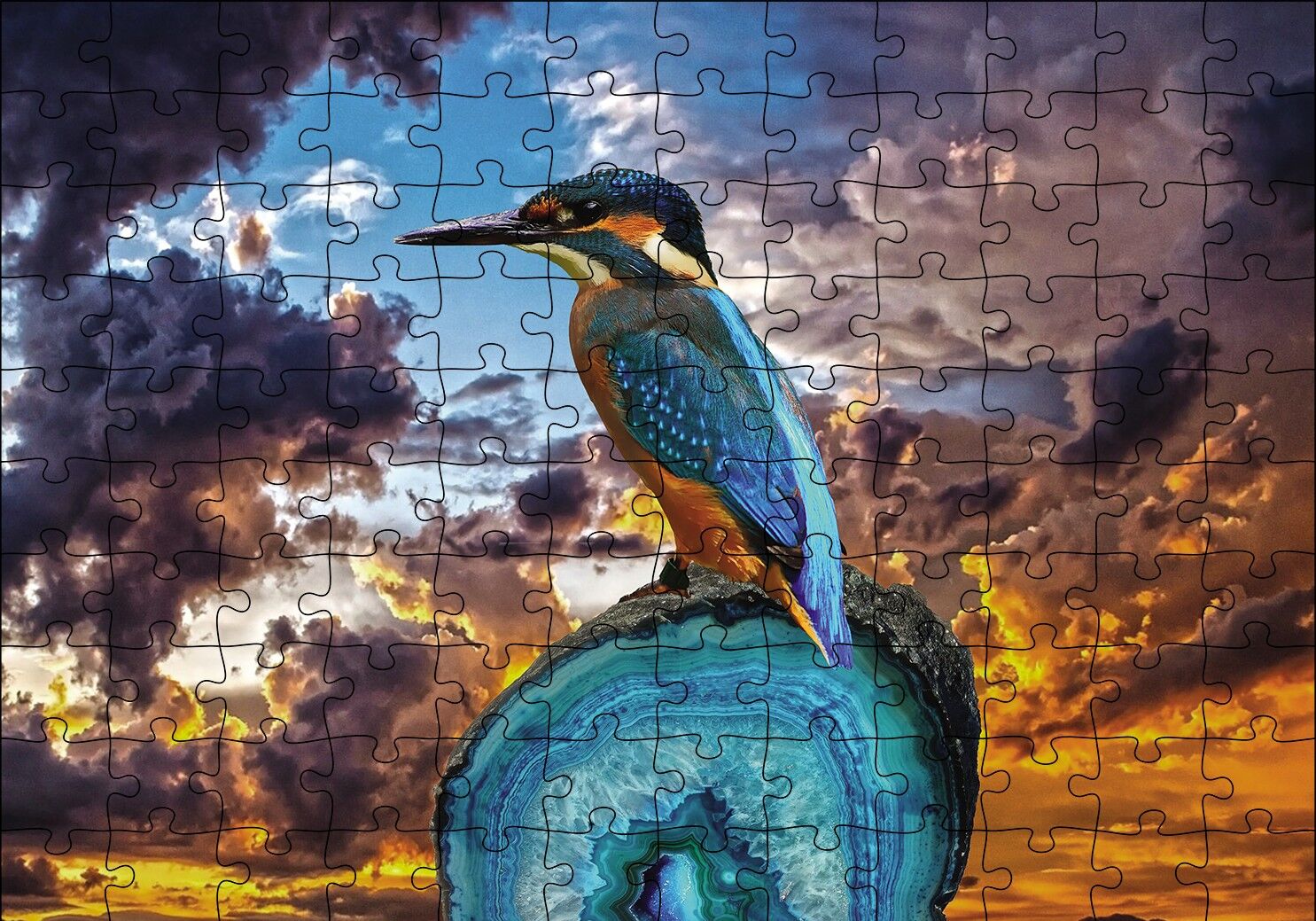 Gün Batımı Yalı Çapkını Kuş Puzzle Yapboz MDF Ahşap