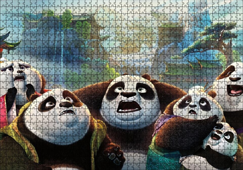 Kung Fu Panda 3 Panda Ailesi Puzzle Yapboz MDF Ahşap 1000 Parça 49 cm X 68 cm