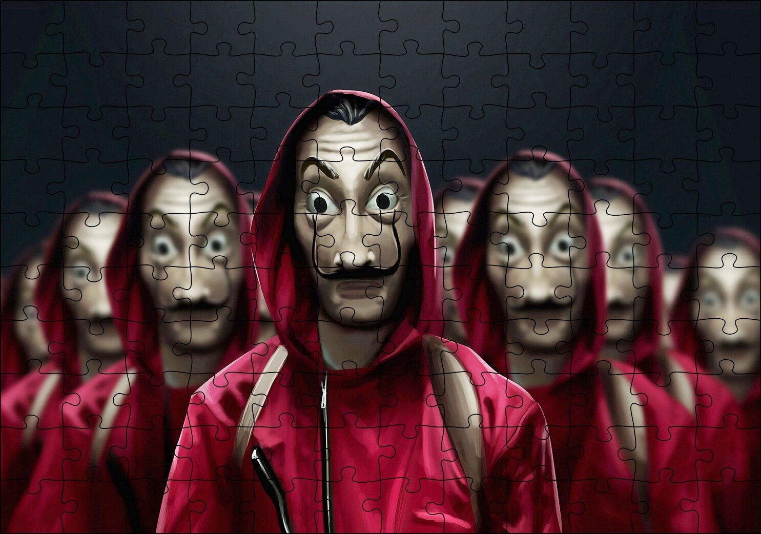 La Casa De Papel Tüm Karakterler Dali Maskeli Puzzle Yapboz MDF Ahşap 120 Parça 24 cm X 34 cm