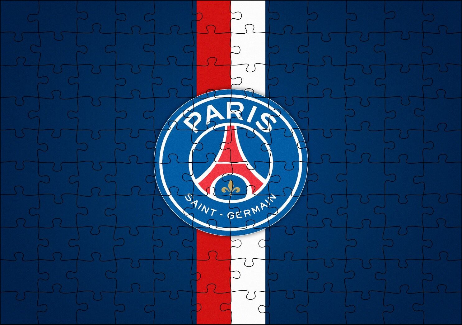 PSG Logosu Mavi Zemin Kırmızı Beyaz Kuşaklı Puzzle Yapboz MDF Ahşap 120 Parça 24 cm X 34 cm