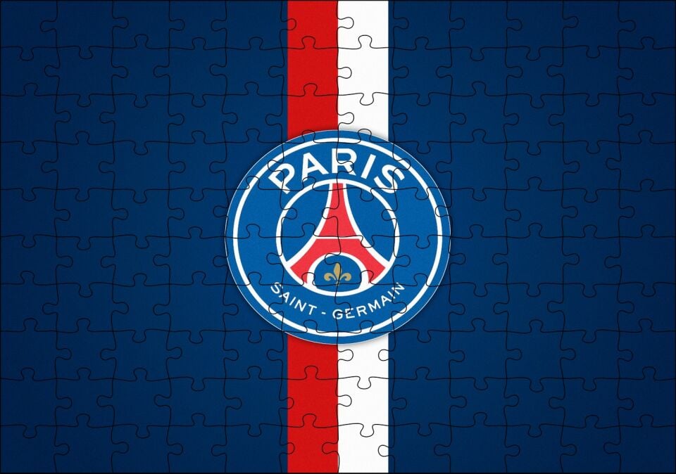PSG Logosu Mavi Zemin Kırmızı Beyaz Kuşaklı Puzzle Yapboz MDF Ahşap 120 Parça 24 cm X 34 cm