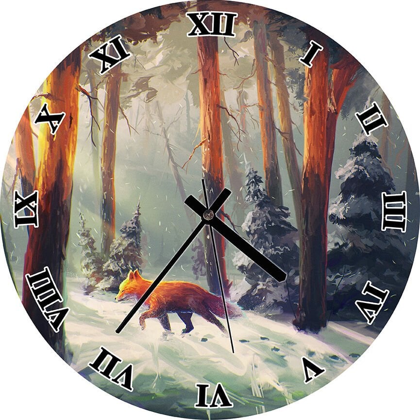 Karlı Ormanda Tilki Mdf Ahşap Duvar Saati