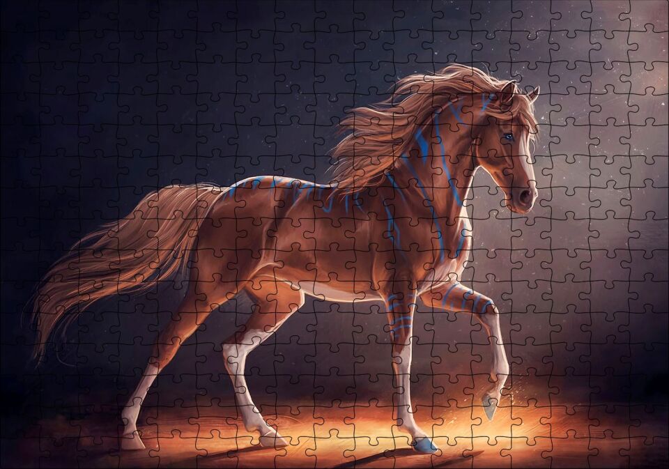 Dijital Sanat Kahverengi At Görseli Puzzle Yapboz MDF Ahşap 255 Parça 34 cm X 49 cm