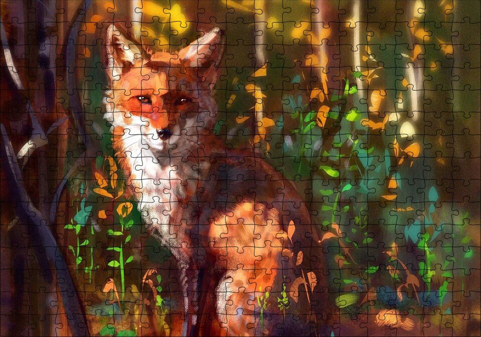 Ormandaki Tilki Dijital Sanat Puzzle Yapboz MDF Ahşap 255 Parça 34 cm X 49 cm