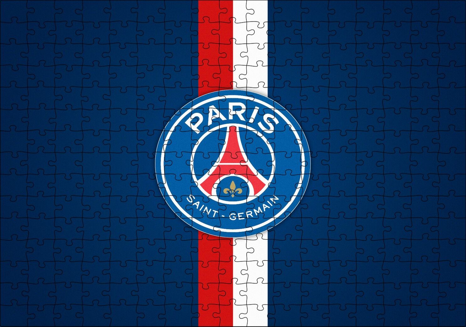 PSG Logosu Mavi Zemin Kırmızı Beyaz Kuşaklı Puzzle Yapboz MDF Ahşap 255 Parça 34 cm X 49 cm
