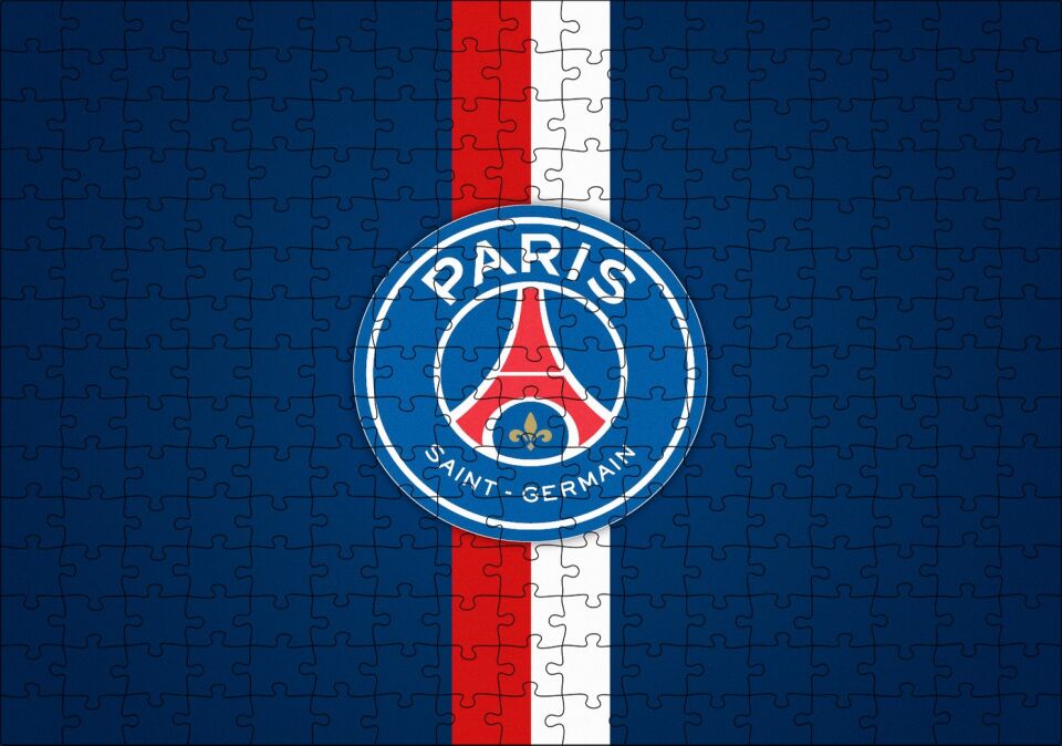 PSG Logosu Mavi Zemin Kırmızı Beyaz Kuşaklı Puzzle Yapboz MDF Ahşap 255 Parça 34 cm X 49 cm