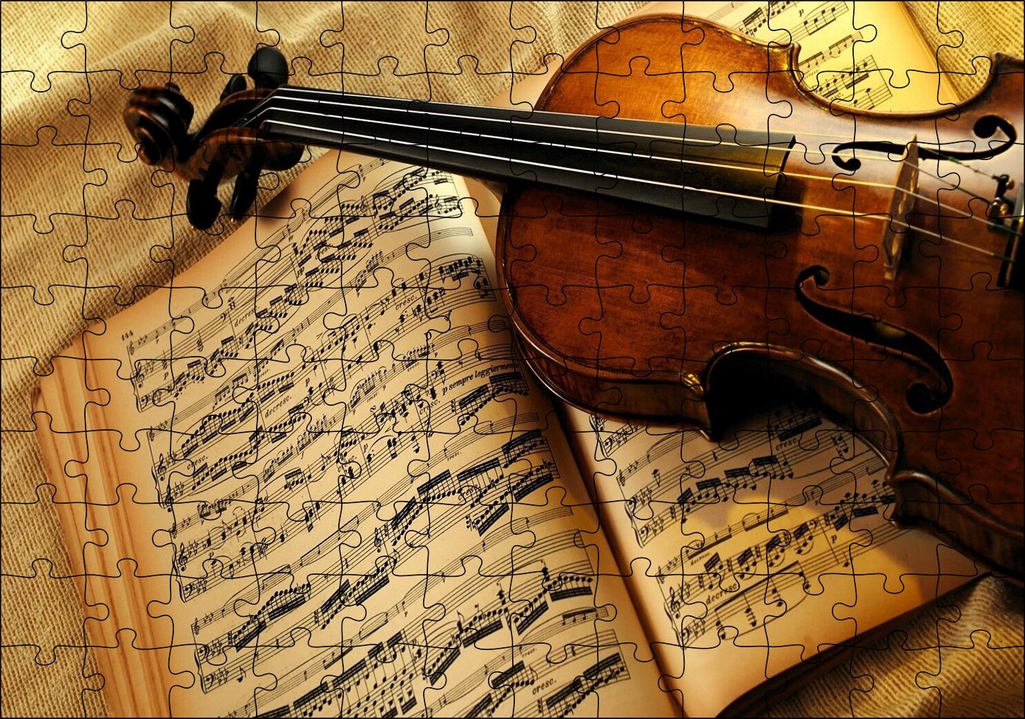 Keman ve Notalar Puzzle Yapboz MDF Ahşap