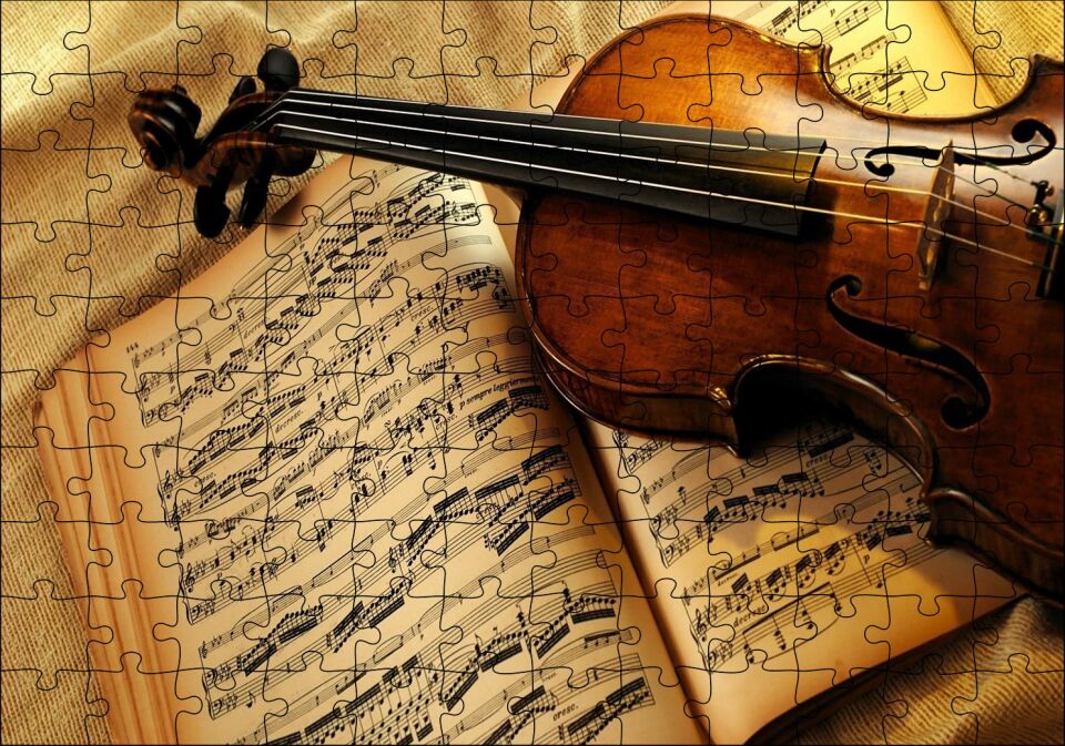 Keman ve Notalar Puzzle Yapboz MDF Ahşap