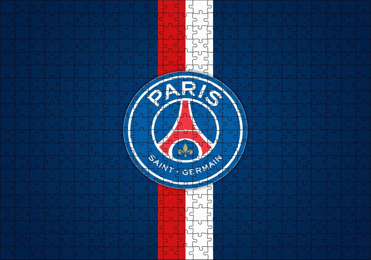 PSG Logosu Mavi Zemin Kırmızı Beyaz Kuşaklı Puzzle Yapboz MDF Ahşap 500 Parça 49 cm X 68 cm