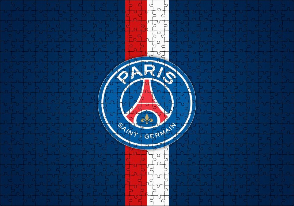PSG Logosu Mavi Zemin Kırmızı Beyaz Kuşaklı Puzzle Yapboz MDF Ahşap 500 Parça 49 cm X 68 cm