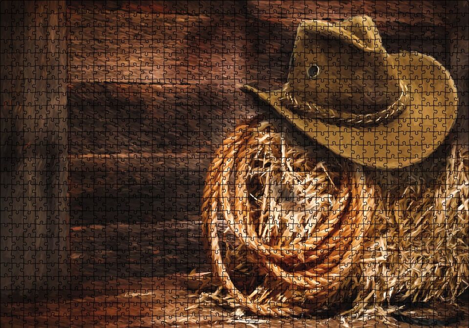 Kovboy Şapkası Kementi Saman Puzzle Yapboz MDF Ahşap 1000 Parça 49 cm X 68 cm