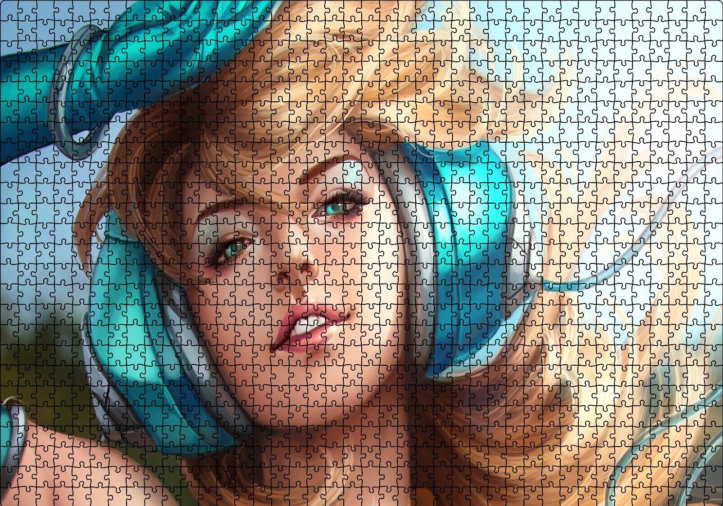 Kulaklıklı Sarışın Kadın İllüstrasyon Puzzle Yapboz MDF Ahşap 1000 Parça 49 cm X 68 cm
