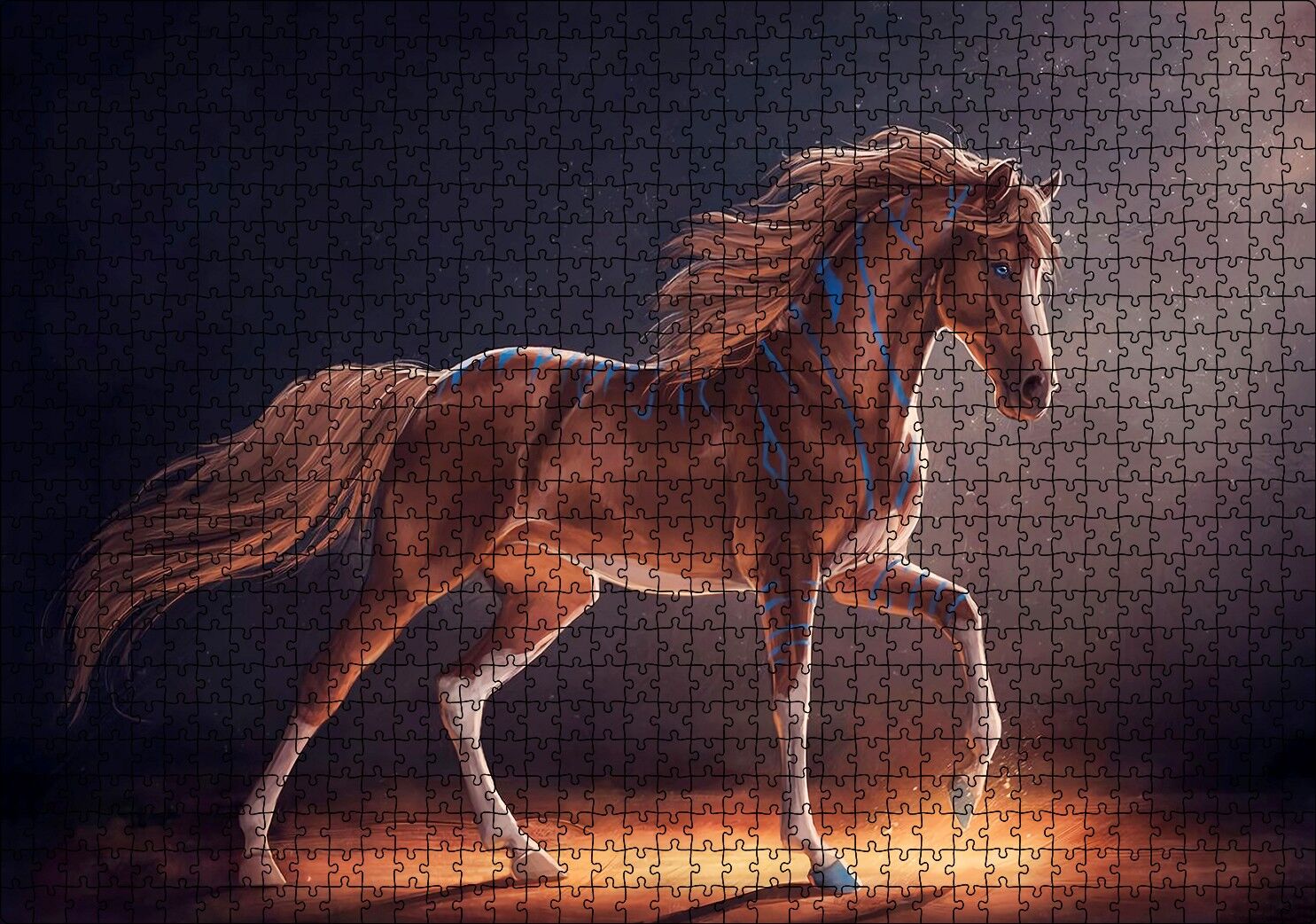 Dijital Sanat Kahverengi At Görseli Puzzle Yapboz MDF Ahşap 1000 Parça 49 cm X 68 cm