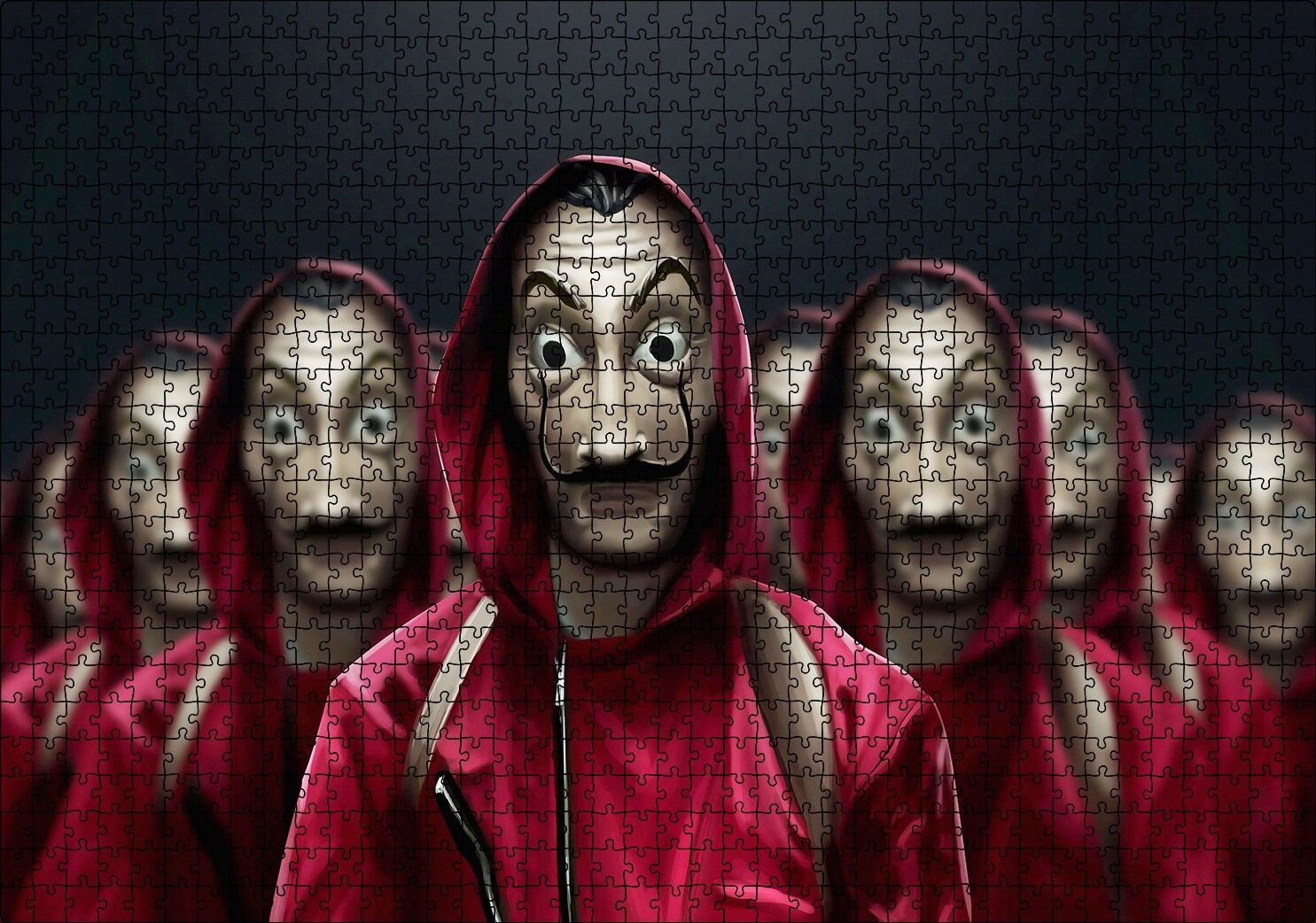 La Casa De Papel Tüm Karakterler Dali Maskeli Puzzle Yapboz MDF Ahşap 1000 Parça 49 cm X 68 cm