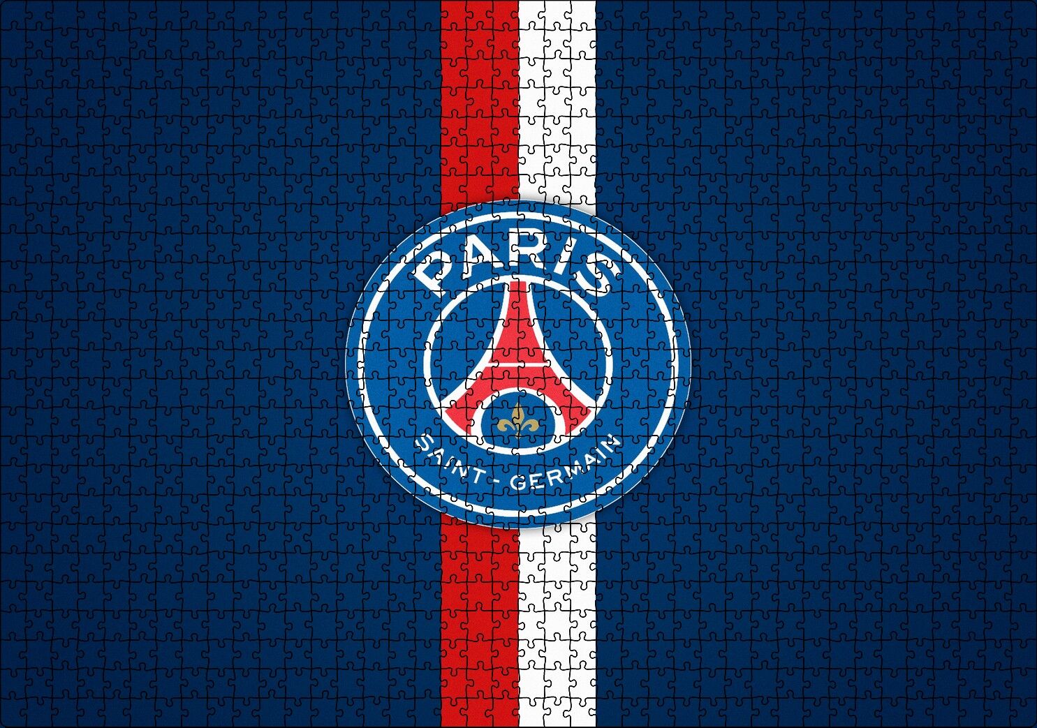 PSG Logosu Mavi Zemin Kırmızı Beyaz Kuşaklı Puzzle Yapboz MDF Ahşap 1000 Parça 49 cm X 68 cm