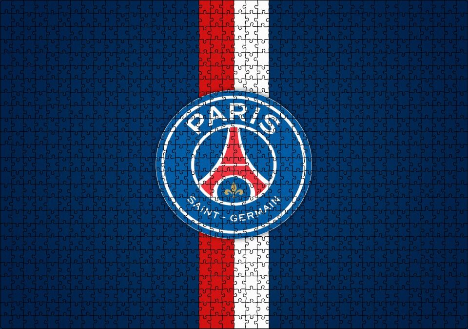PSG Logosu Mavi Zemin Kırmızı Beyaz Kuşaklı Puzzle Yapboz MDF Ahşap 1000 Parça 49 cm X 68 cm