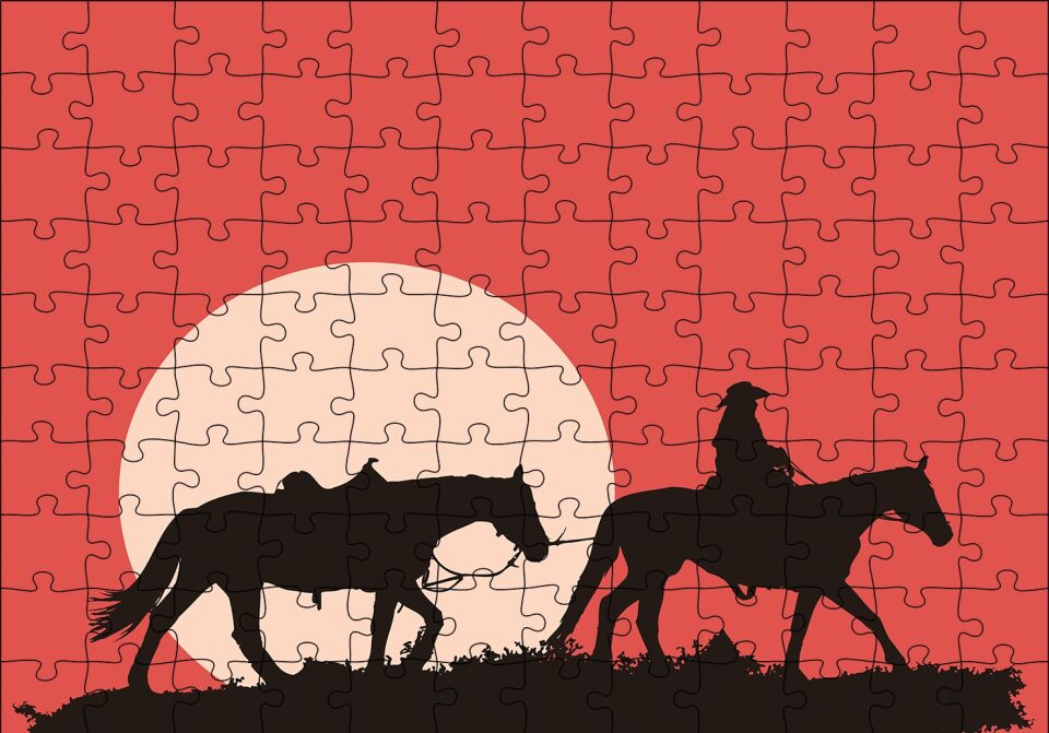 Kovboy ve Atları Puzzle Yapboz MDF Ahşap 120 Parça 24 cm X 34 cm