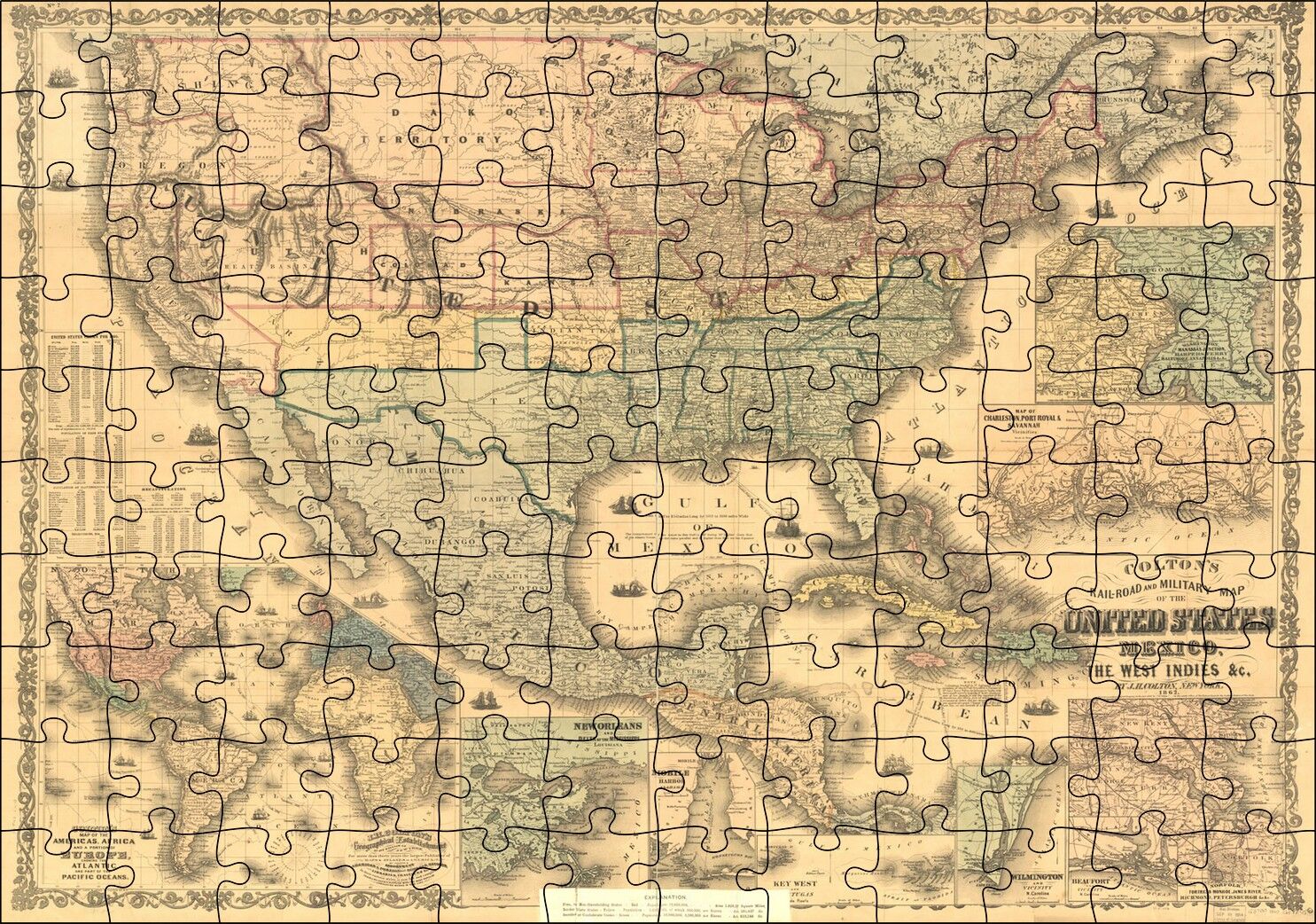 Amerika Birleşik Devletleri Haritası 1862 Puzzle Yapboz MDF Ahşap 120 Parça 24 cm X 34 cm