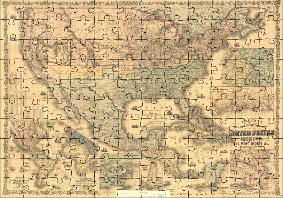 Amerika Birleşik Devletleri Haritası 1862 Puzzle Yapboz MDF Ahşap 120 Parça 24 cm X 34 cm