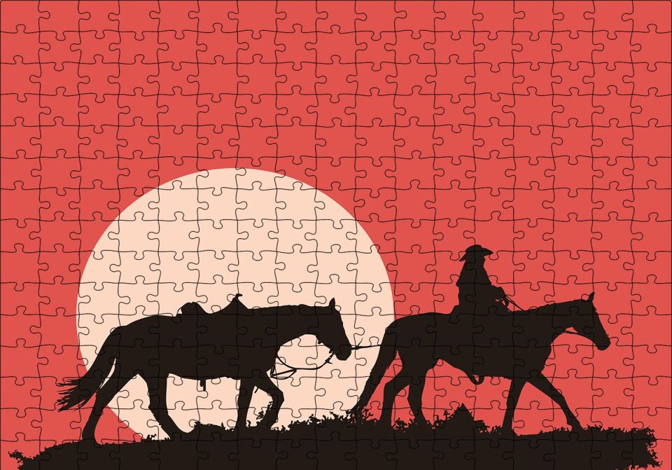 Kovboy ve Atları Puzzle Yapboz MDF Ahşap 255 Parça 34 cm X 49 cm