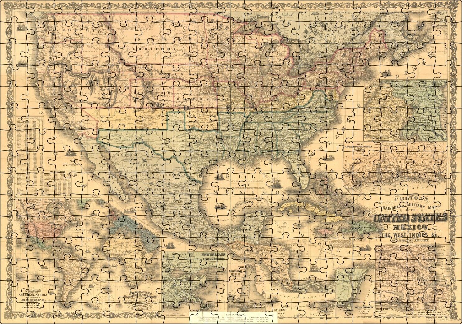 Amerika Birleşik Devletleri Haritası 1862 Puzzle Yapboz MDF Ahşap 255 Parça 34 cm X 49 cm