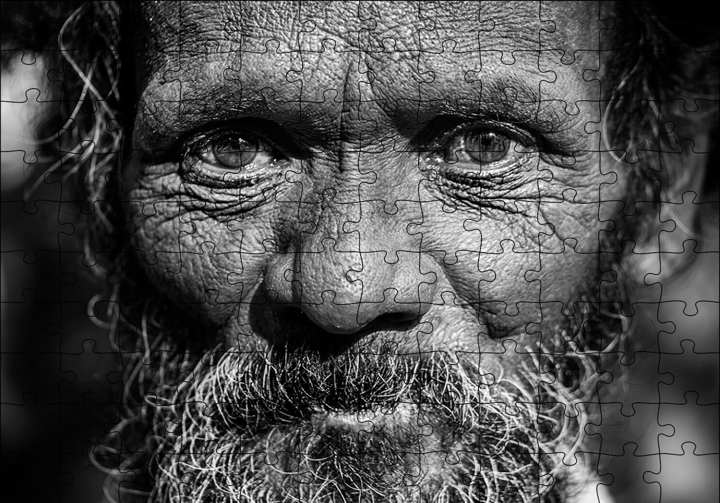 Yaşlı Sakallı Gri İnsan Puzzle Yapboz MDF Ahşap