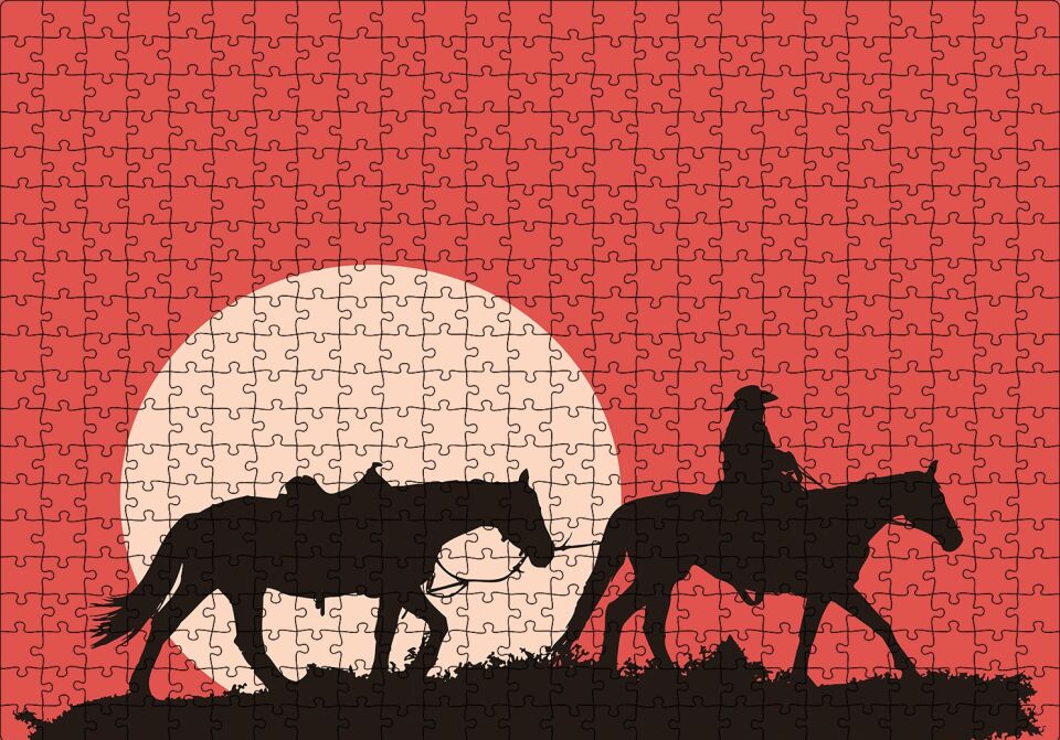 Kovboy ve Atları Puzzle Yapboz MDF Ahşap 500 Parça 49 cm X 68 cm