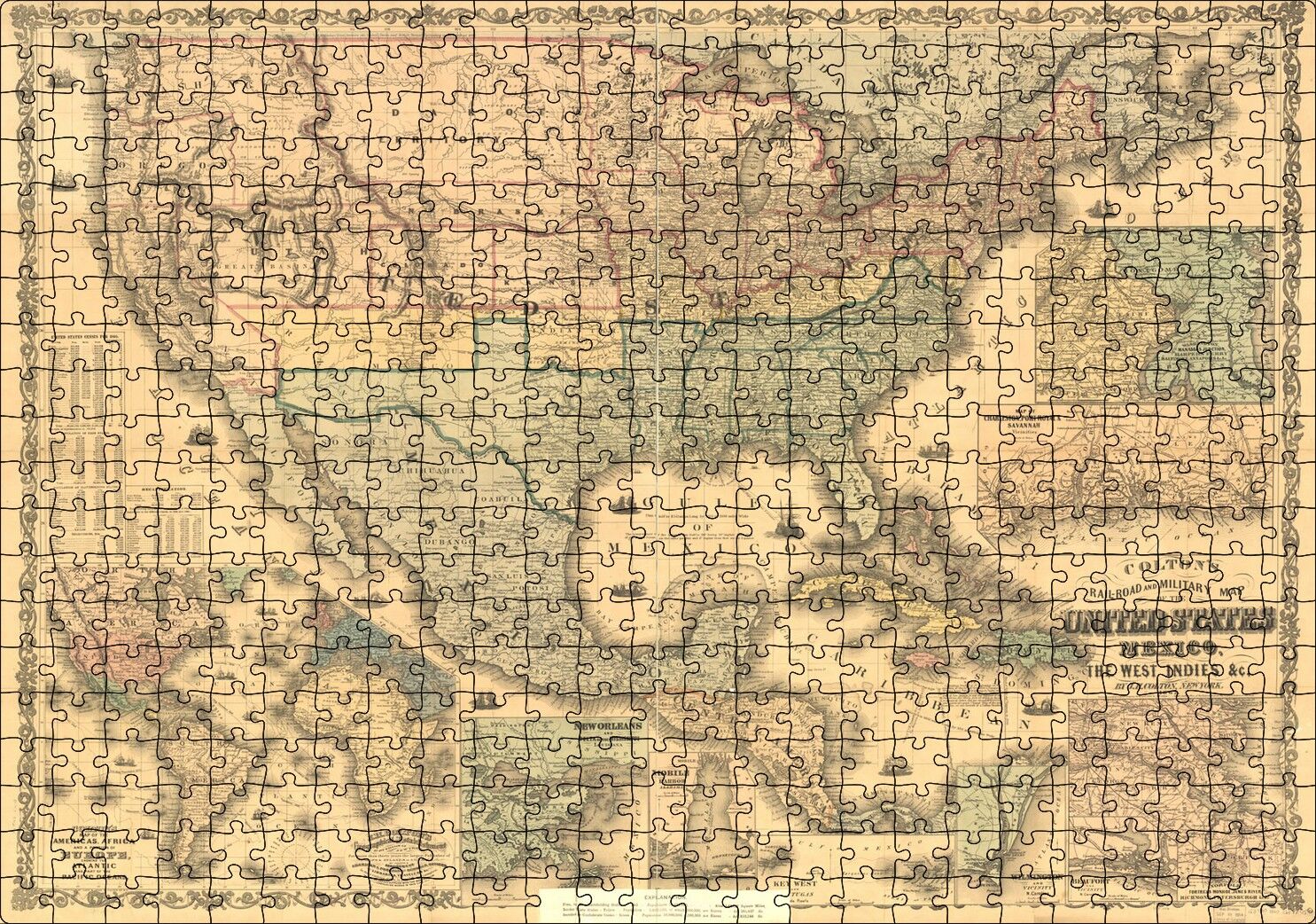 Amerika Birleşik Devletleri Haritası 1862 Puzzle Yapboz MDF Ahşap 500 Parça 49 cm X 68 cm