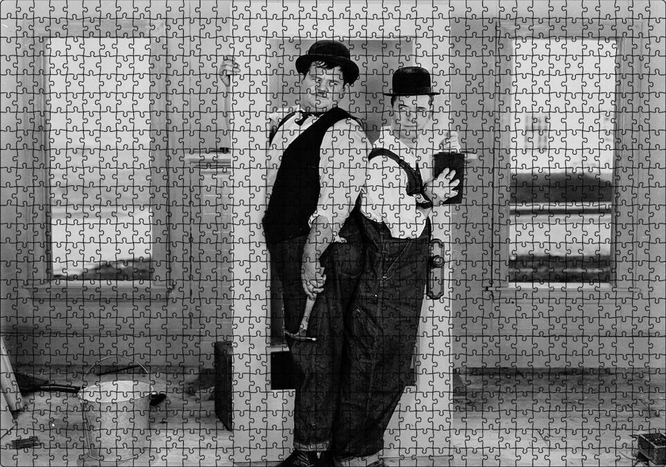 Laurel Hardy Tamirci Sahne Puzzle Yapboz MDF Ahşap 1000 Parça 49 cm X 68 cm