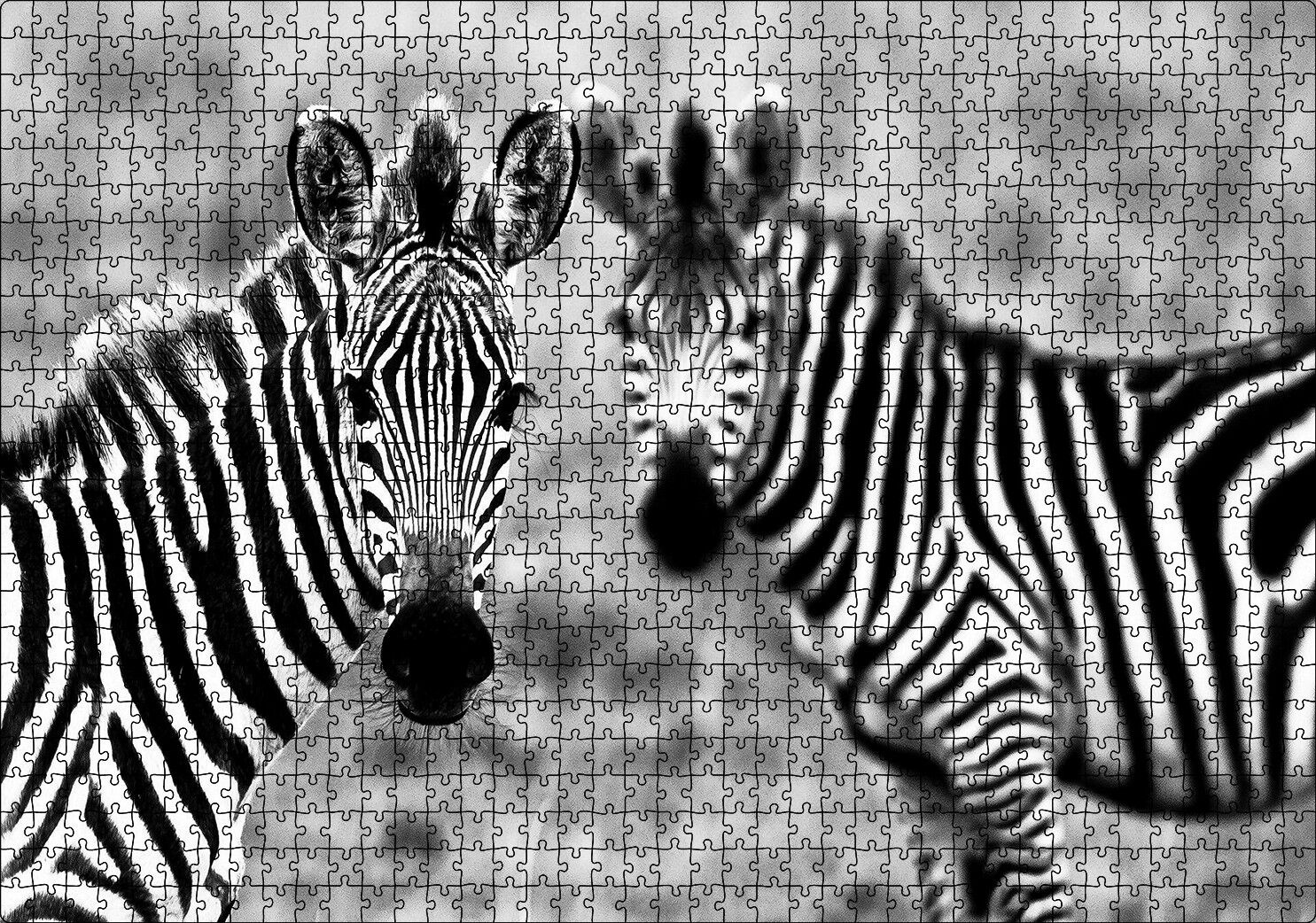 İki Sevimli Zebra Görseli Puzzle Yapboz MDF Ahşap 1000 Parça 49 cm X 68 cm