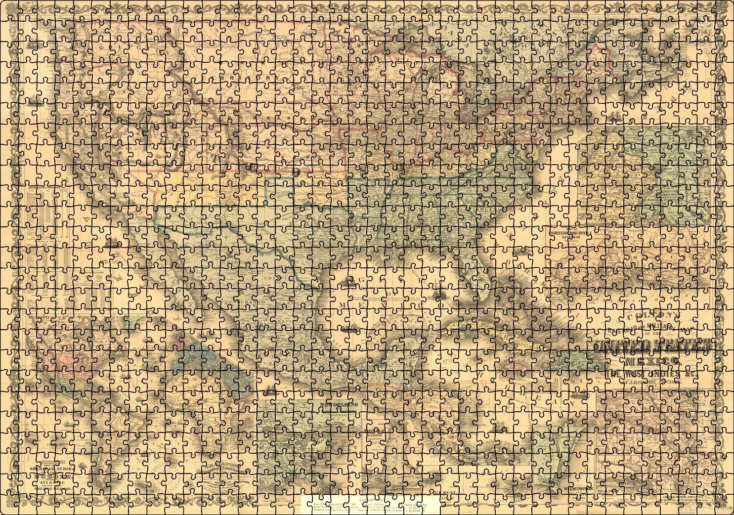 Amerika Birleşik Devletleri Haritası 1862 Puzzle Yapboz MDF Ahşap 1000 Parça 49 cm X 68 cm