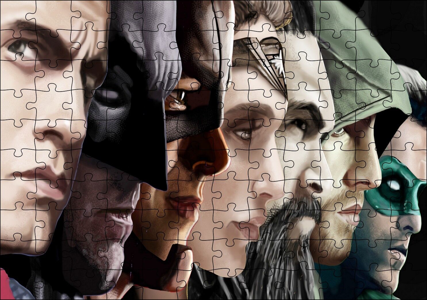 Adalet Birliği Karakterleri Yan Yana Yakın Çizim Puzzle Yapboz MDF Ahşap