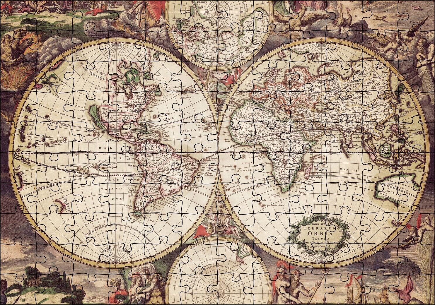 Amerika'yı Hatalı Gösteren En Eski Dünya Haritası Puzzle Yapboz MDF Ahşap 120 Parça 24 cm X 34 cm