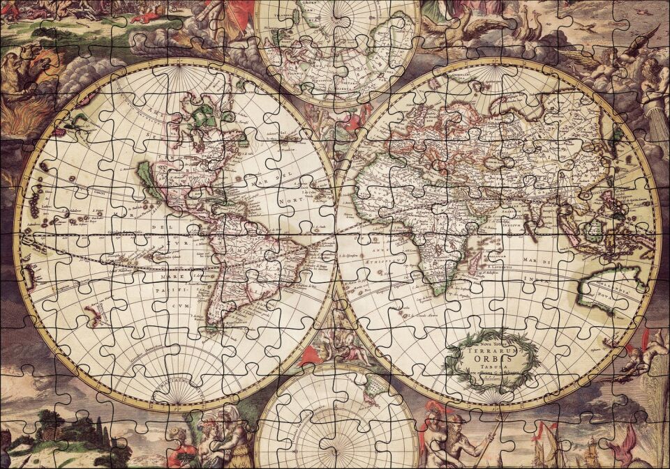 Amerika'yı Hatalı Gösteren En Eski Dünya Haritası Puzzle Yapboz MDF Ahşap 120 Parça 24 cm X 34 cm