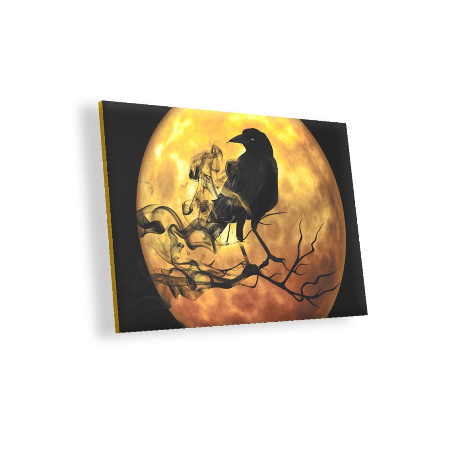 Gecedeki Ay Karga Fantastik MDF Akşap Duvar Tablo 25x35 cm