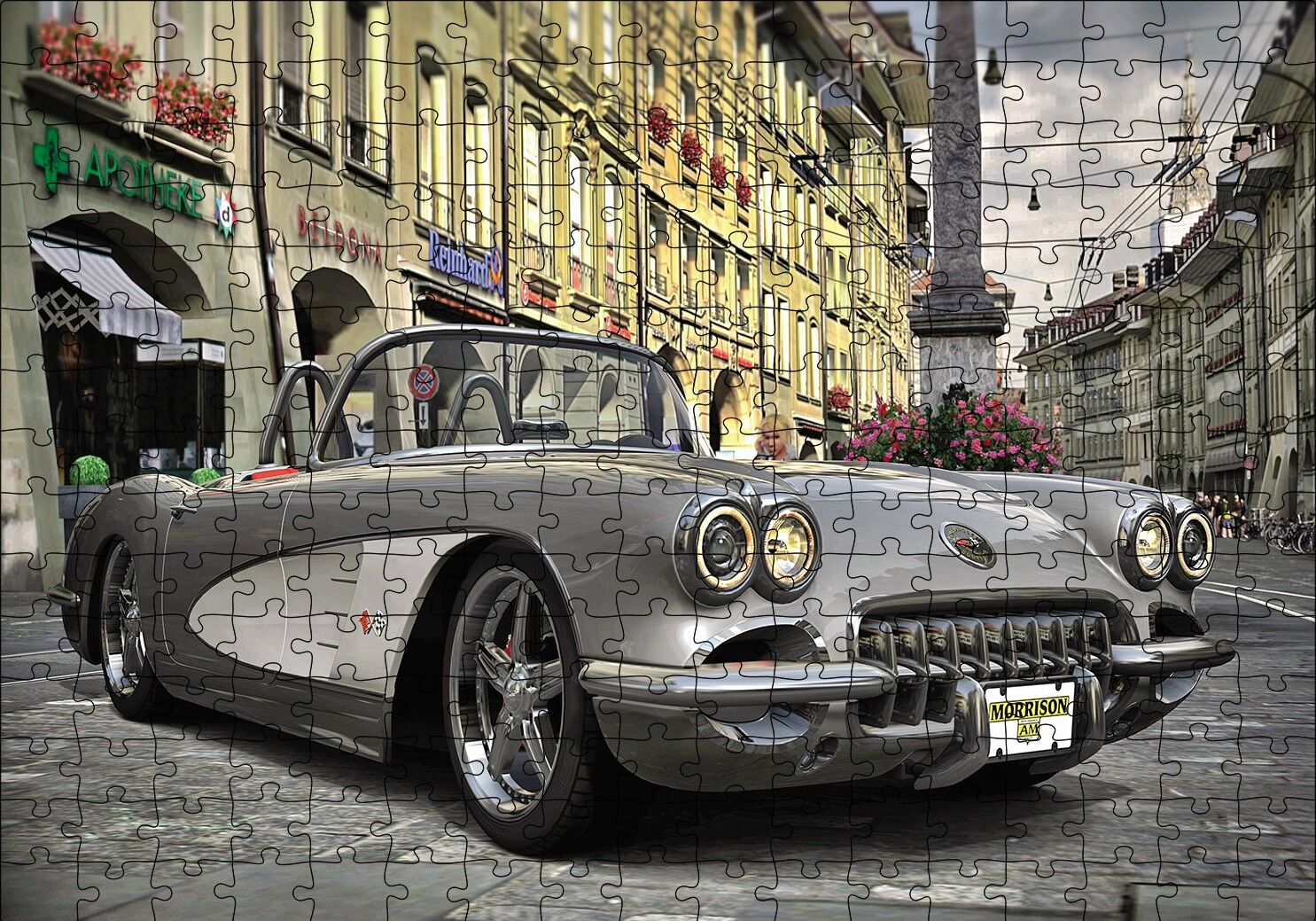 1958 Vintage Corvette Otomobil Puzzle Yapboz MDF Ahşap 255 Parça 34 cm X 49 cm