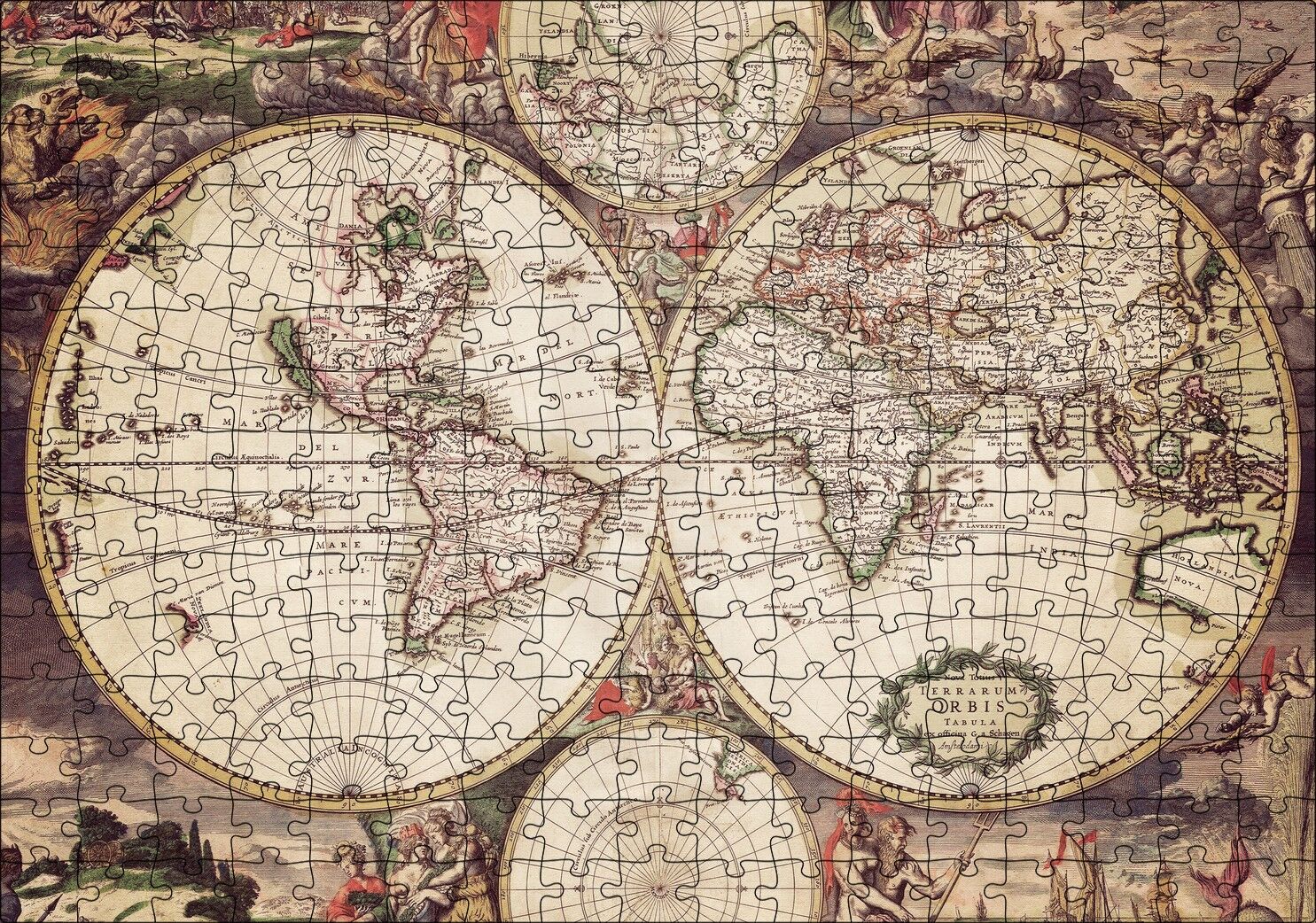 Amerika'yı Hatalı Gösteren En Eski Dünya Haritası Puzzle Yapboz MDF Ahşap 255 Parça 34 cm X 49 cm
