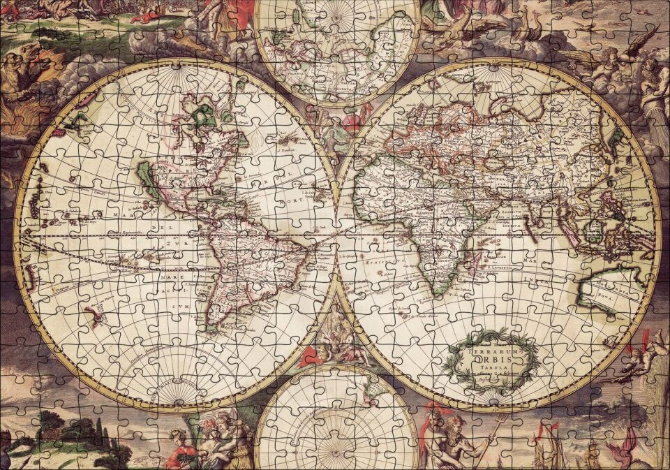 Amerika'yı Hatalı Gösteren En Eski Dünya Haritası Puzzle Yapboz MDF Ahşap 255 Parça 34 cm X 49 cm